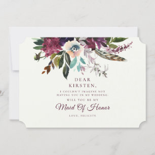 Invitation Floral Bourgogne Sur Ecru Maid Of Honor Propositio