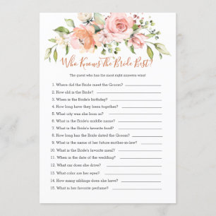Invitation Floral Bridal Bingo/Qui connaît la Mariée meilleur