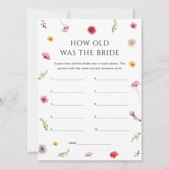 Invitation Floral Bridal Shower How Old Was the Bride Game (Devant)