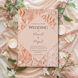 Invitation Floral Brocade Peach Mariage
