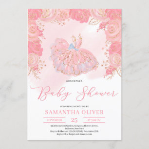 Invitation floral brun, tutu doré Rose