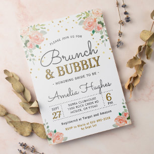 Invitation Floral Brunch and Bubbly Peony Gold Bridal Shower