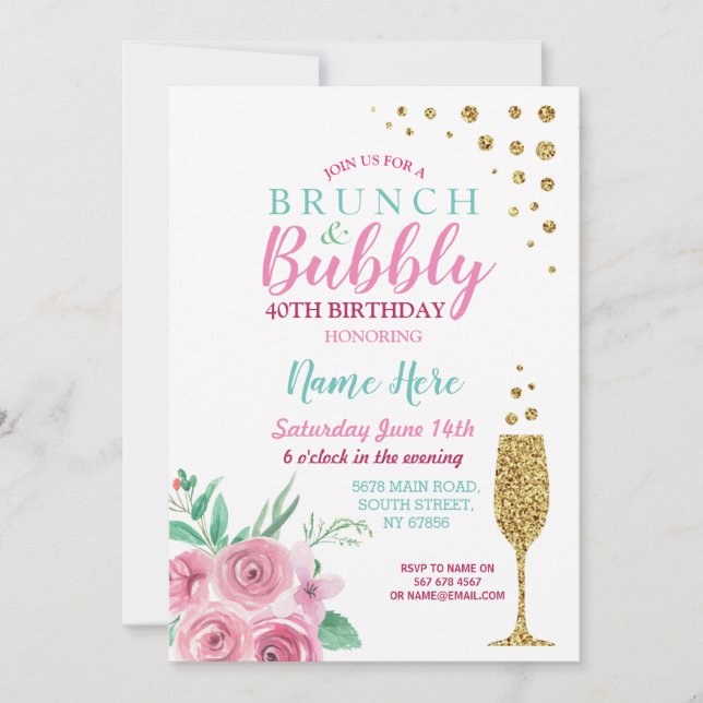 Invitation floral Brunch & Bubbly Pink (Devant)