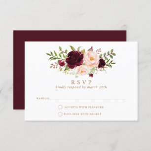 Invitation Floral Burgundy Blush Élégant Mariage RSVP Répondr