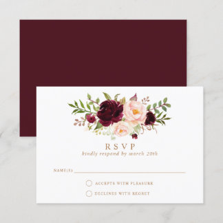 Invitation Floral Burgundy Blush Élégant Mariage RSVP Répondr