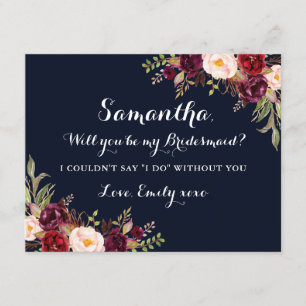 Invitation Floral Burgundy Navy Seras-Tu Ma Servante D'Accuei