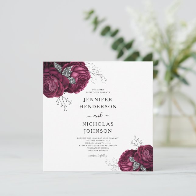 Invitation Floral Burgundy Peonies Mariage élégant (Debout devant)