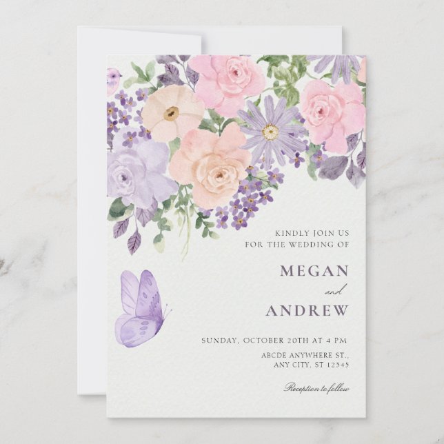 Invitation Floral butterfly wedding (Devant)