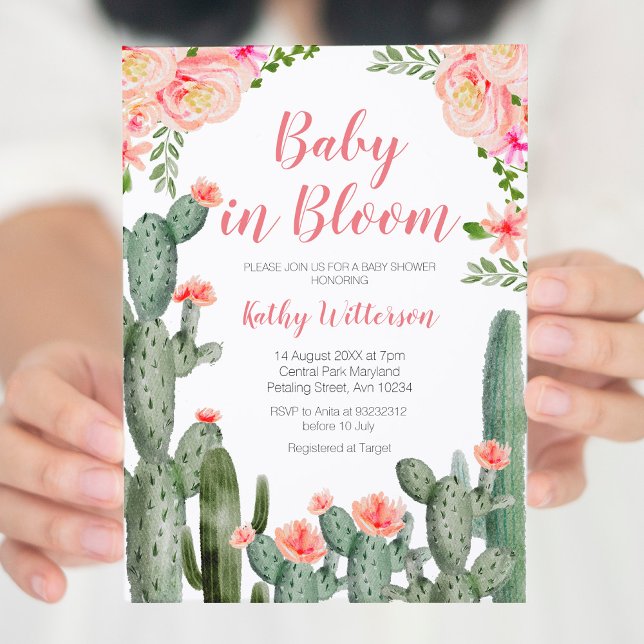 Invitation Floral Cactus Succulent Baby en fleurs (Créateur téléchargé)