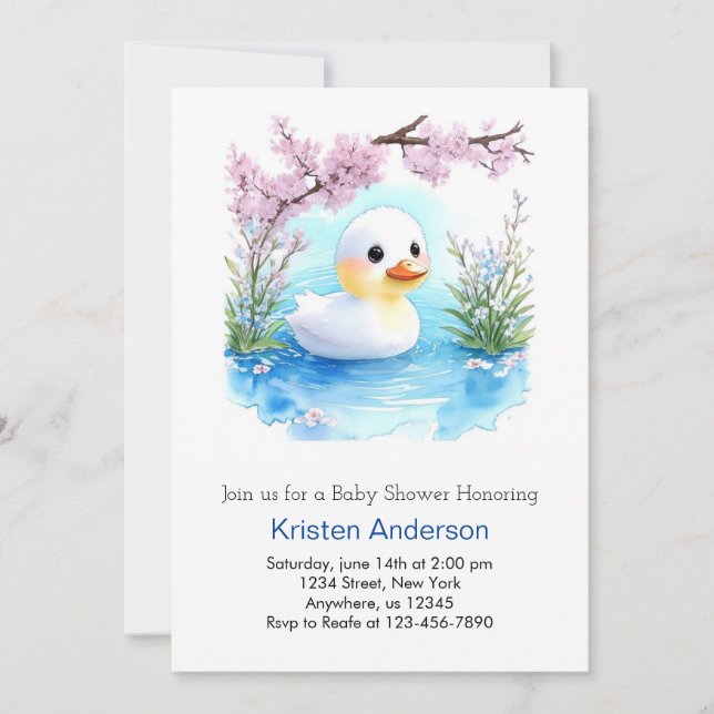 Invitation Floral Canard Enchanted Fleur sauvage Baby shower  (Devant)