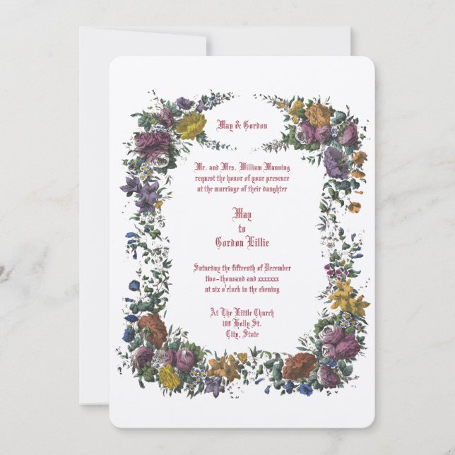 Invitation Floral Cartouche de l'époque victorienne (Devant)