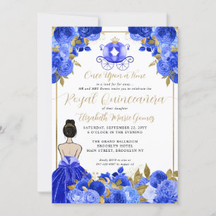 Invitation Floral Cendrillon Princesse Royal Blue Quinceanera