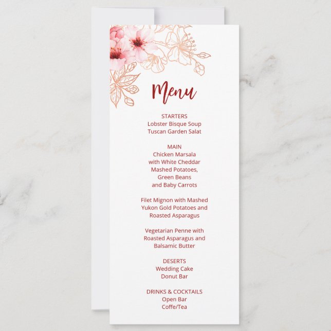 Invitation Floral Cerisier Fleur rose Mariage blanc (Devant)
