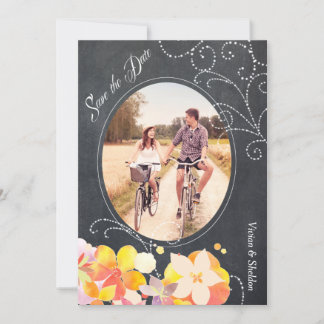 Invitation Floral Chalkboard Mariage Photo Enregistrer la dat