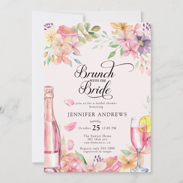 Invitation  Floral Champagne | Bridal Shower Brunch (Devant)