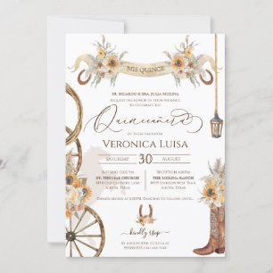 Invitation Floral Charro Tournesol Pays Quinceanera rustique