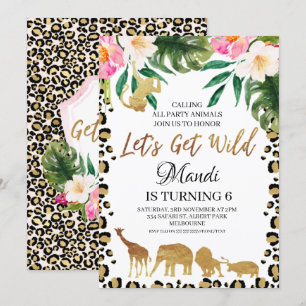 Invitation Floral Cheetah Print Lets Obtenir Sauvage Annivers