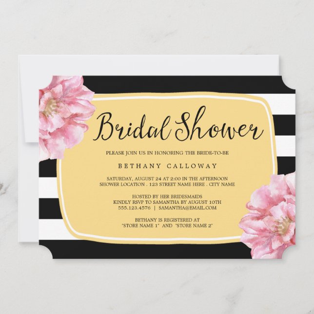 Invitation Floral Chic Bridal Shower / Jaune (Devant)