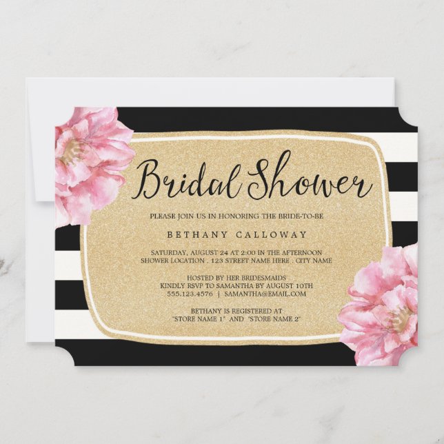 Invitation Floral Chic Douche nuptiale / Champagne (Devant)