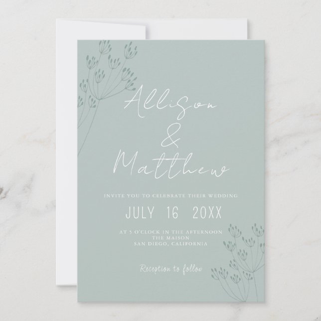Invitation Floral Chic Green Wedding (Devant)