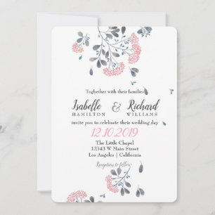 Invitation Floral chic rose mariage d'aquarelle rose