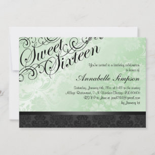 Invitation floral chic vert et noir de la damassé