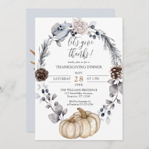 Invitation Floral Citrouille Automne Thanksgiving Dîner