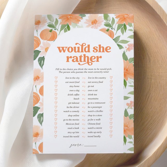 Invitation Floral Citrouille Baby shower Voudrait-Elle Plutôt (Créateur téléchargé)