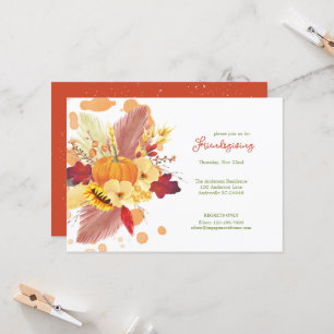 Invitation Floral Citrouille Friendsgiving Thanksgiving