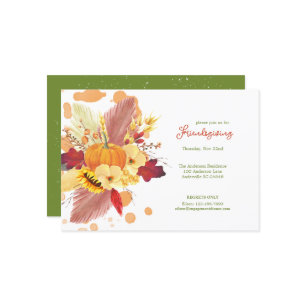 Invitation Floral Citrouille Friendsgiving Thanksgiving