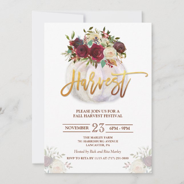 Invitation Floral Citrouille Harvest Festival (Devant)