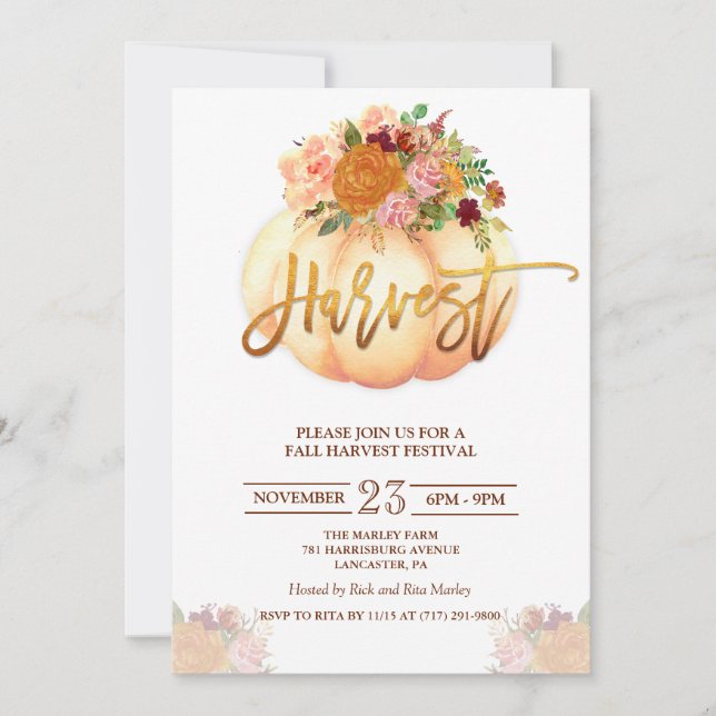 Invitation Floral Citrouille Harvest Festival (Devant)