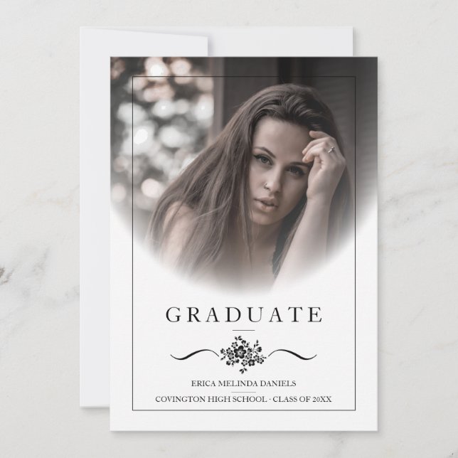 Invitation Floral Classic Typographie Photo Graduation En (Devant)