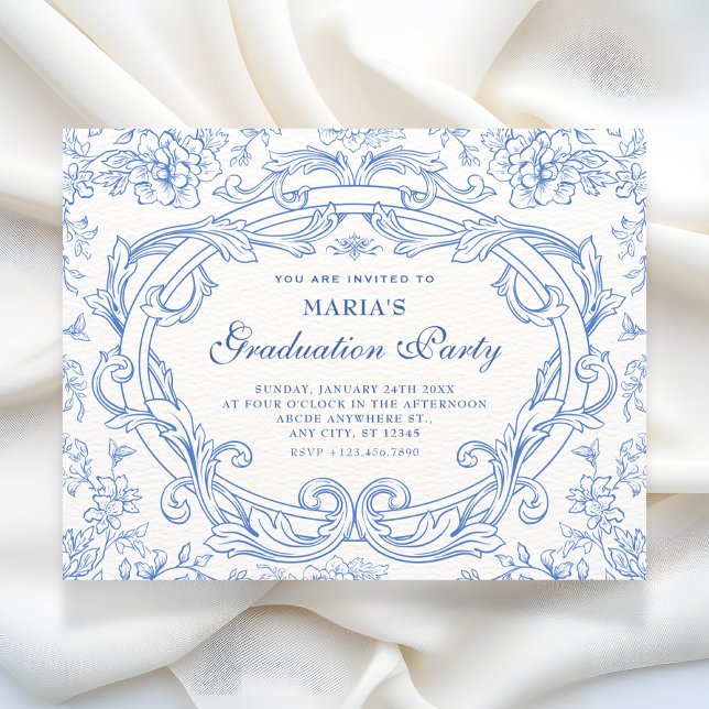 Invitation Floral classic vintage graduation (Créateur téléchargé)