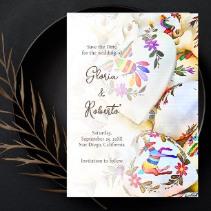 Invitation Floral Coeurs colorés Mariage mexicain