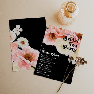 Invitation Floral coloré gras   Black Bridal Tea Party