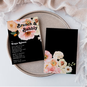Invitation Floral coloré gras   Black Brunch et Bubbly