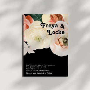 Invitation Floral coloré gras   Mariage Décontracté noir