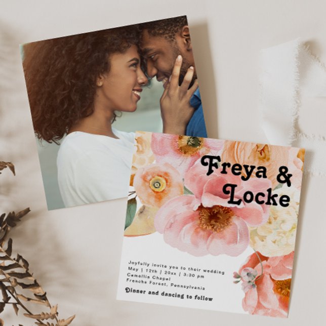 Invitation Floral coloré gras | Mariage photo Carré (Créateur téléchargé)