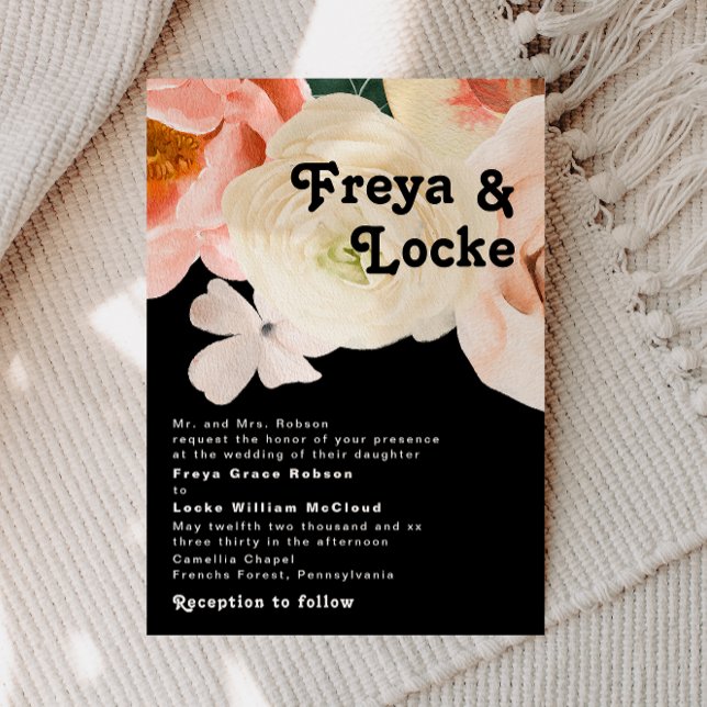 Invitation Floral coloré gras | Mariage traditionnel noir (Créateur téléchargé)