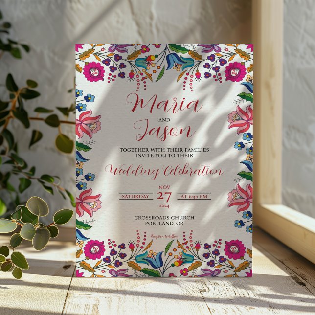 Invitation Floral coloré mexicain Mariage moderne (Mexican Colorful Floral Botanical Modern Wedding Invitation)