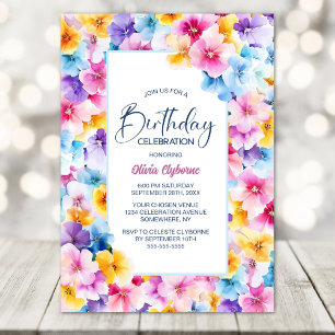 Invitation Floral coloré N'importe quel âge fête d'anniversai