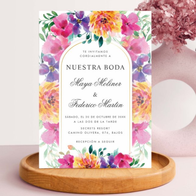 Invitation Floral coloré Nuestra Boda Mariage espagnol (Créateur téléchargé)