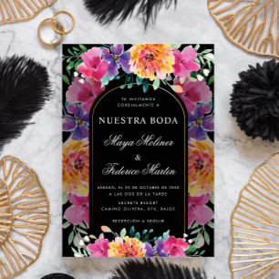 Invitation Floral coloré Nuestra Boda Mariage espagnol