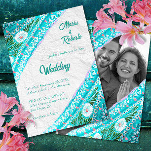 Invitation Floral coloré Turquoise Mariage mexicain