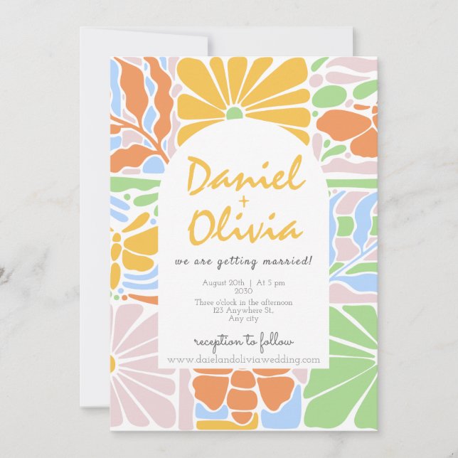 Invitation Floral Colorful Retro Mariage de cadre botanique (Devant)