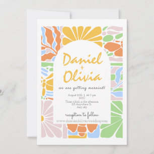Invitation Floral Colorful Retro Mariage de cadre botanique