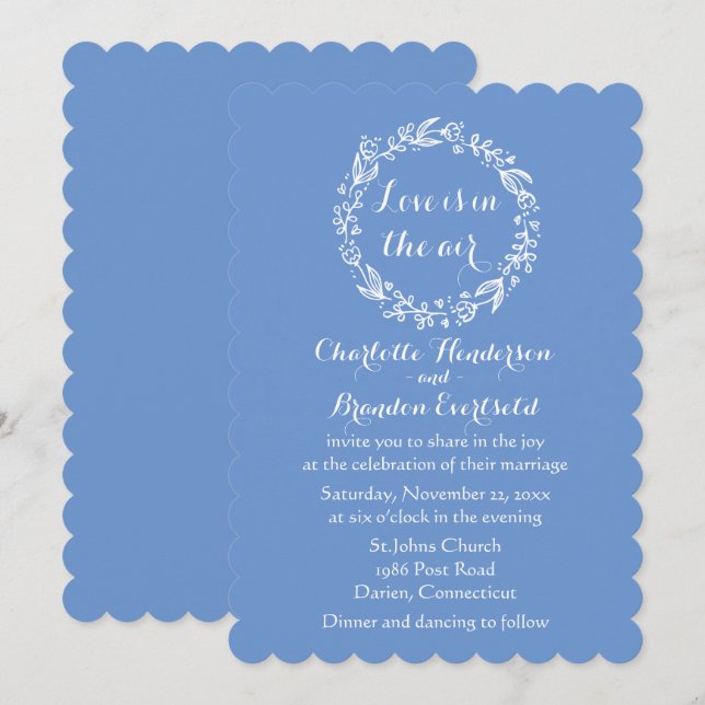 Invitation Floral Cornflower Bleu Mariage Fleur Amour Wreath (Devant / Derrière)
