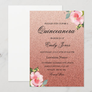 Invitation Floral Corol fausse parties scintillant Quinceaner