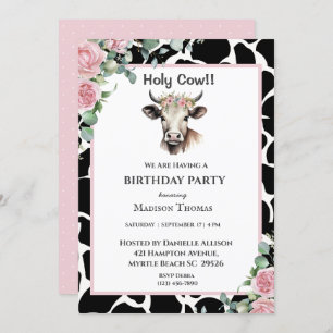 Invitation Floral Cow Imprimer Girls Anniversaire Fête Invita